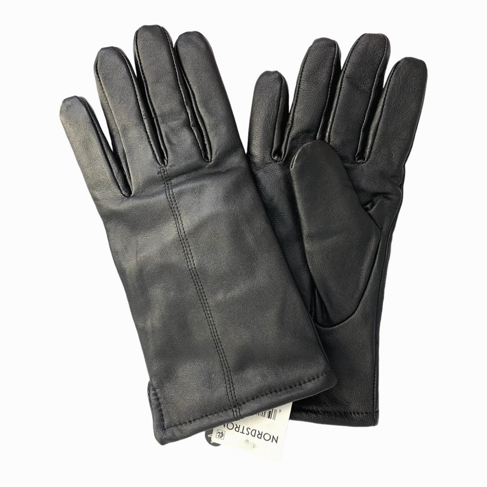 Nordstrom Black Soft Leather Gloves Thinsulate Poly Lining Size Large